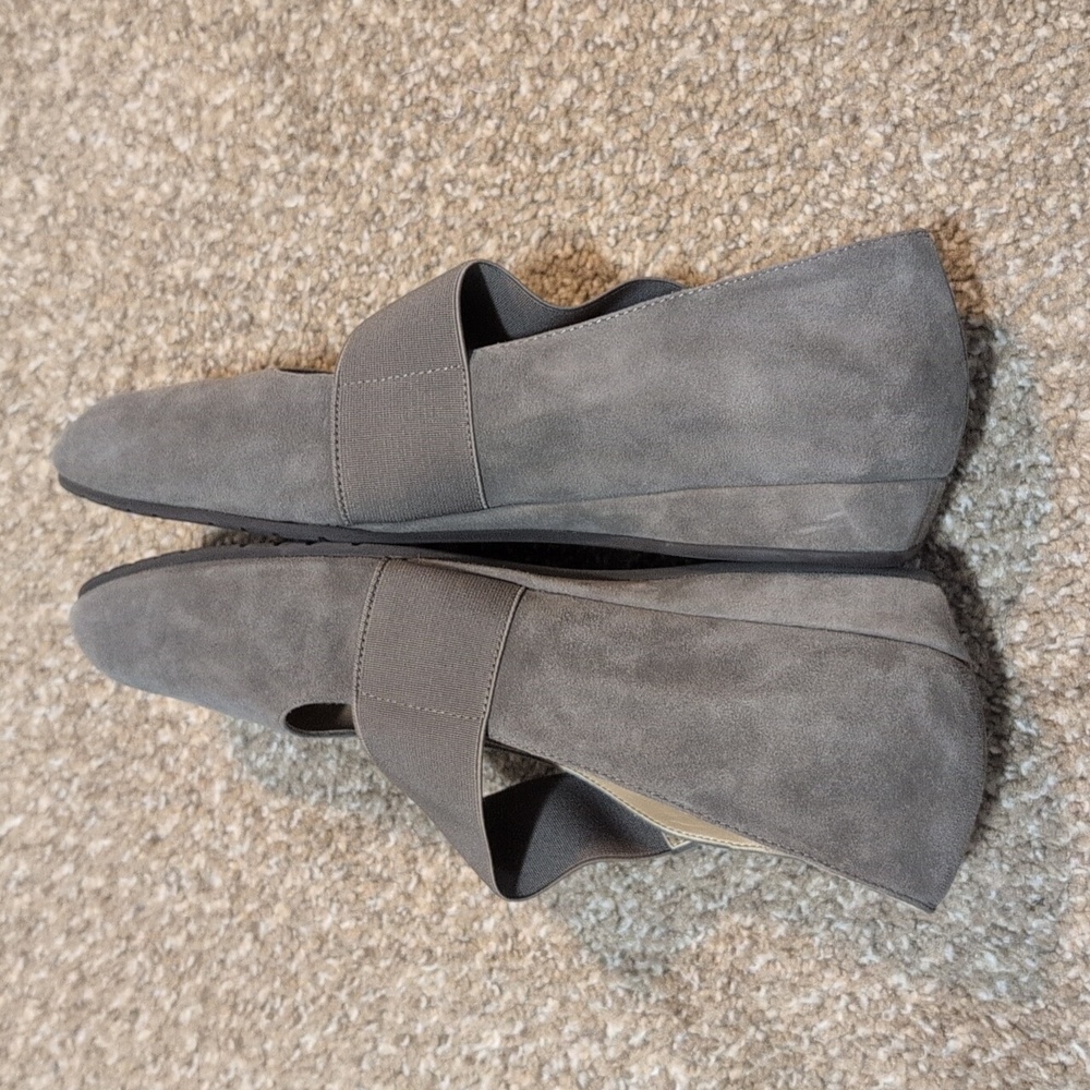 Vaneli Suede Wedge Pearl Taupe Leather 9 Mary Jane - Picture 8 of 14